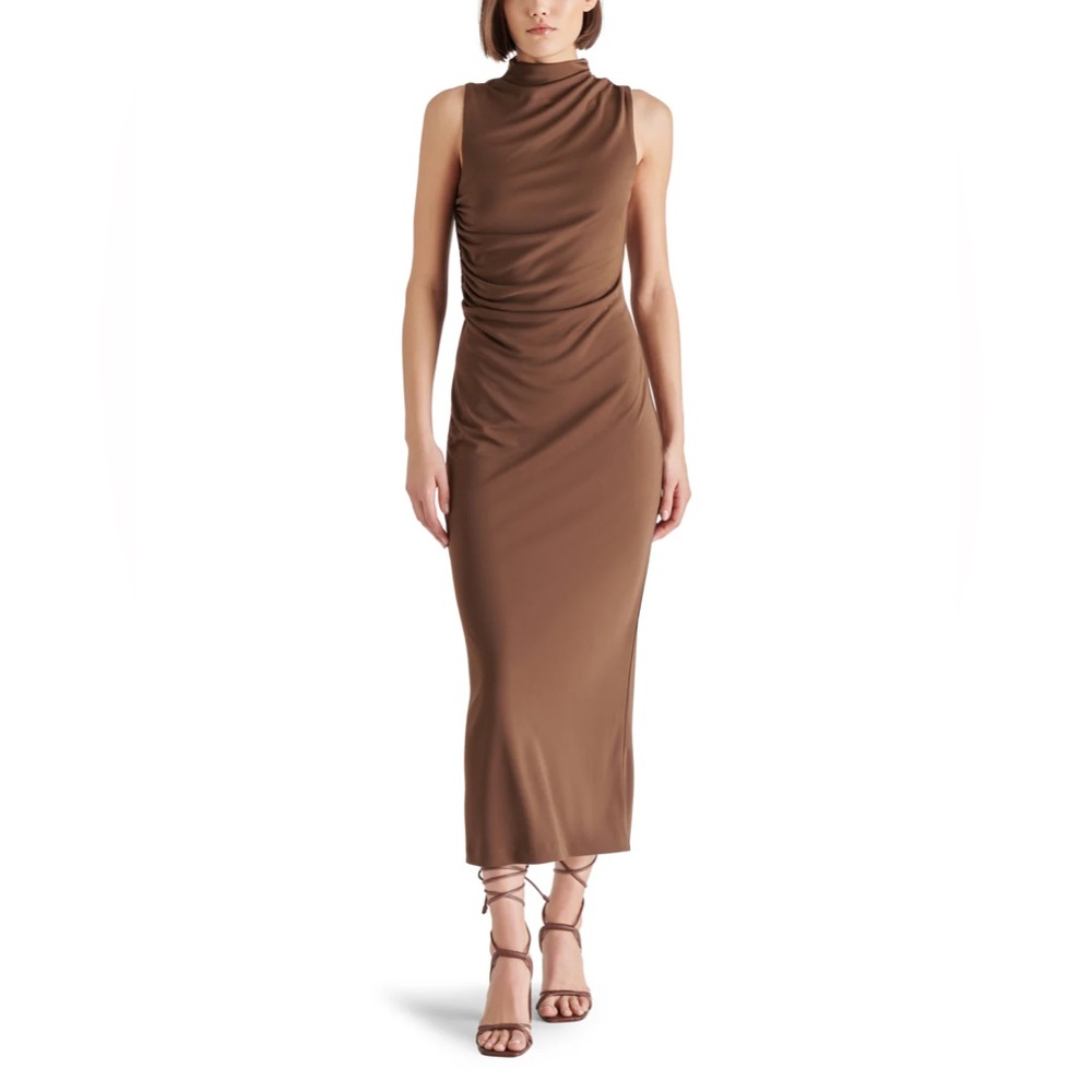 Steve Madden Mo Funnel Neck Matte Jersey Dress in Coco XS